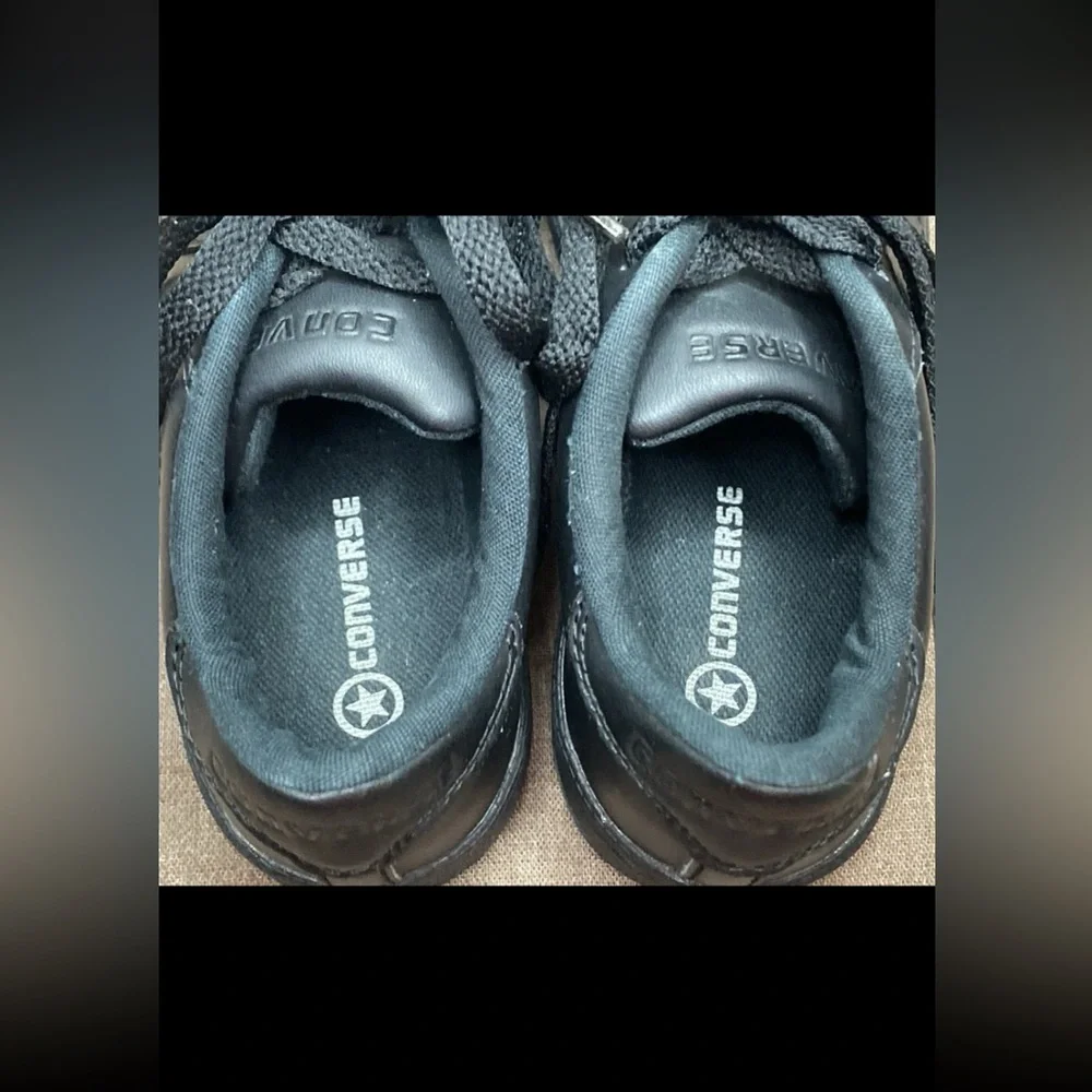 Rare Converse Junior Sneakers All Black Leather Lace Up Size 13.5 Monochrome